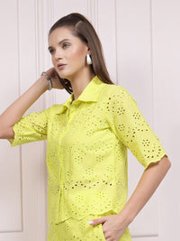 Athena Geometric Printed Shiffli Cotton Shirt Style Top