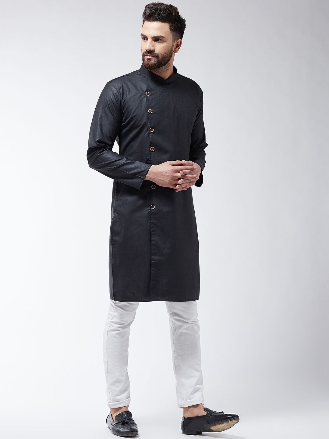 SOJANYA Lelaki Hitam Solid Kurta Lurus