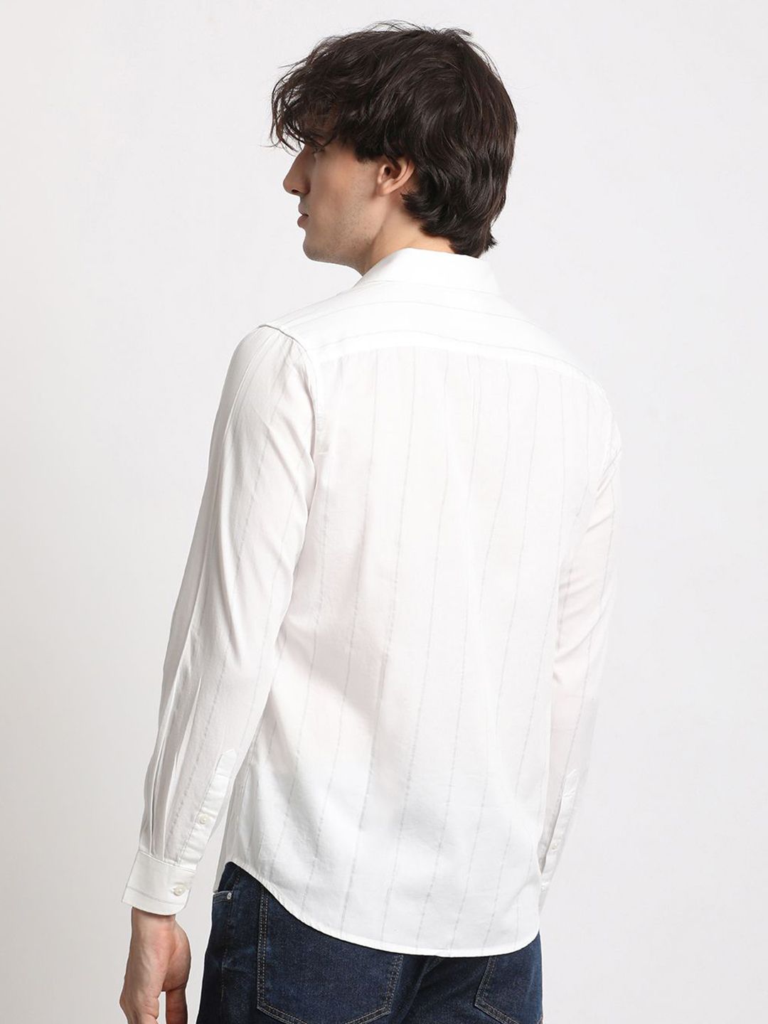 THE BEAR HOUSE Slim Fit Striped Spread Collar Cotton Shirt