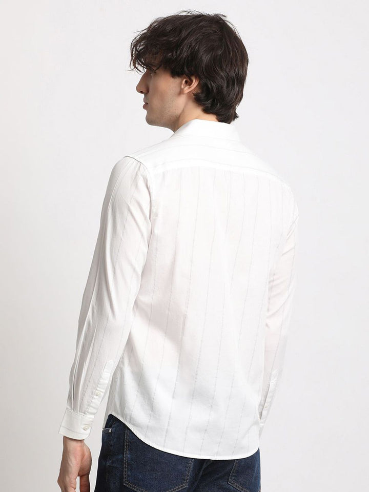 THE BEAR HOUSE Slim Fit Striped Spread Collar Cotton Shirt