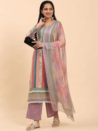 Mamicha Women Ethnic Motifs Printed Regular Thread Work Pure Cotton Kurta with Palazzos & With Dupatta