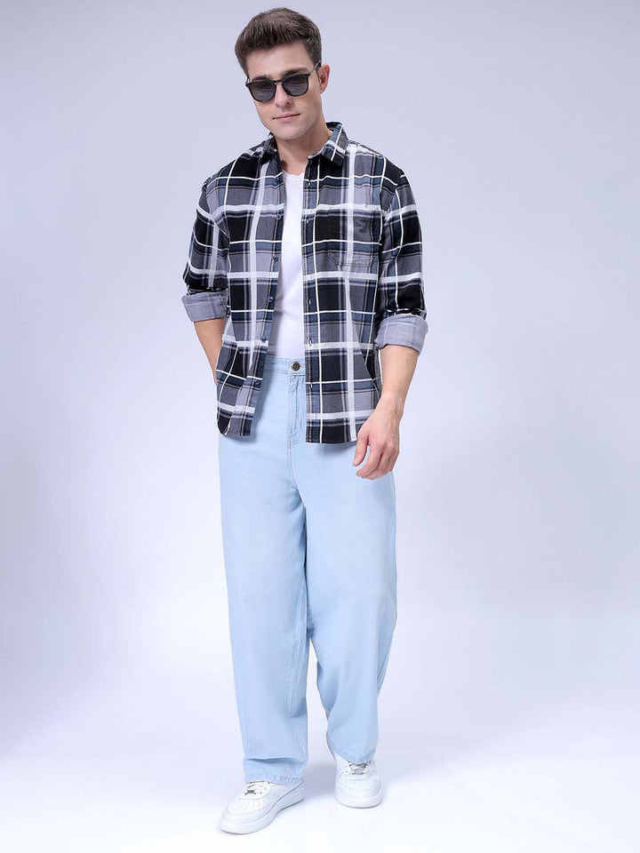 The Indian Garage Co Pure Cotton Spread Collar Tartan Checked Casual Shirt