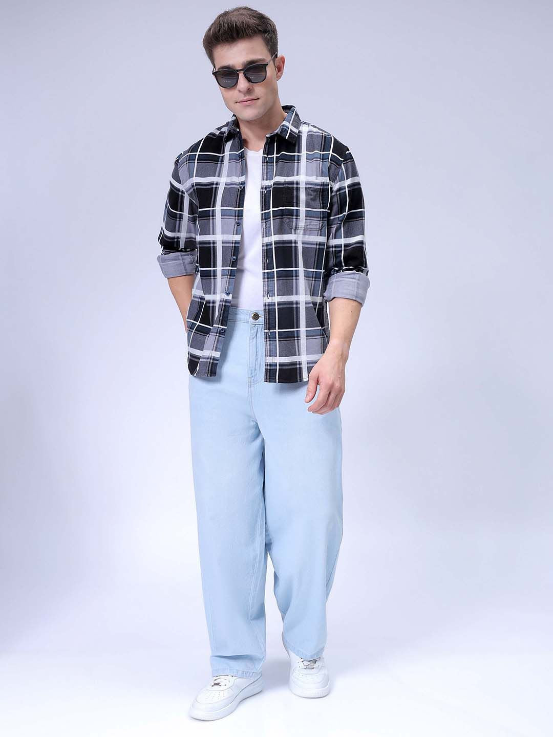 The Indian Garage Co Pure Cotton Spread Collar Tartan Checked Casual Shirt