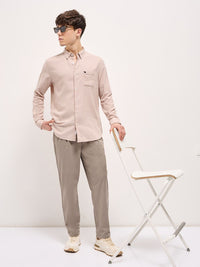 THE BEAR HOUSE Pure Cotton Button-Down Collar Solid Slim Fit Shirt