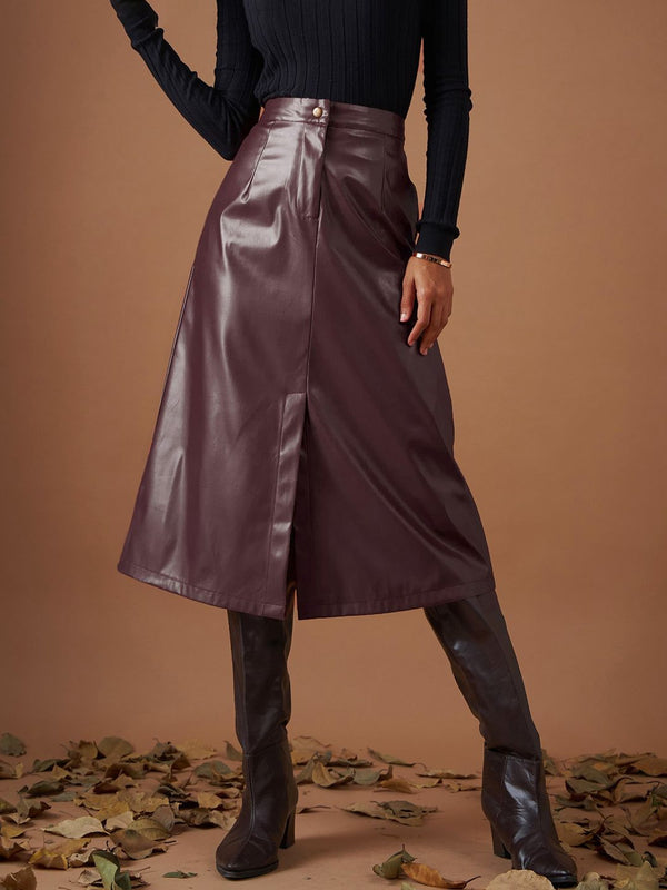 Sassafras Maroon A-Line Midi Skirt