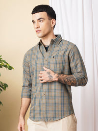 The Indian Garage Co Men Brown & Green Checked Pure Cotton Casual Shirt