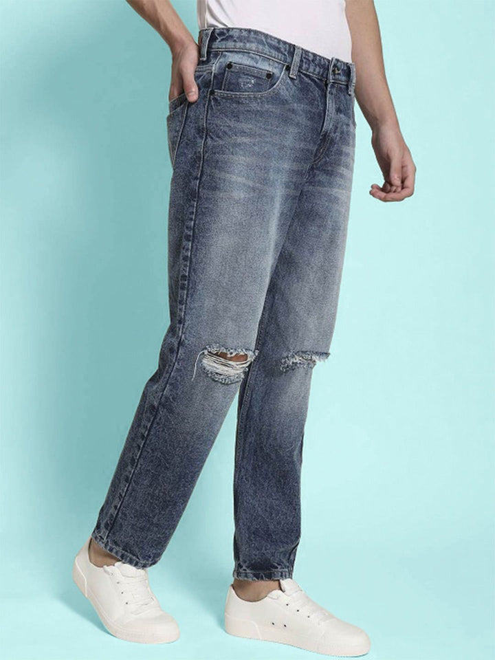 Bene Kleed Men Relaxed Fit Slash Knee Heavy Fade Jeans