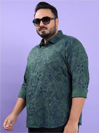 HIGHLANDER Plus Size Floral Printed Spread Collar Regular Fit Cotton Casual Shirt