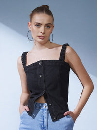 STREET 9 Black Shoulder Straps Denim Top