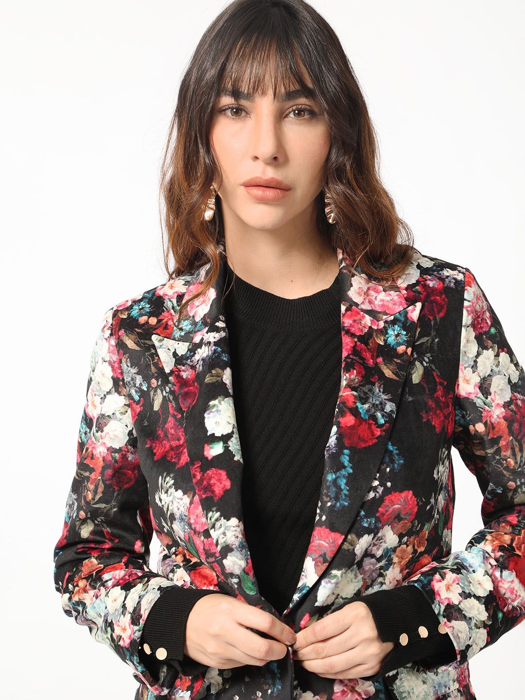 Rareism Floral Printed Slim-Fit Single-Breasted Blazer