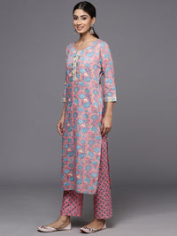 Libas Women Floral Printed Gotta Patti Pure Cotton Kurta with Trousers & With Dupatta