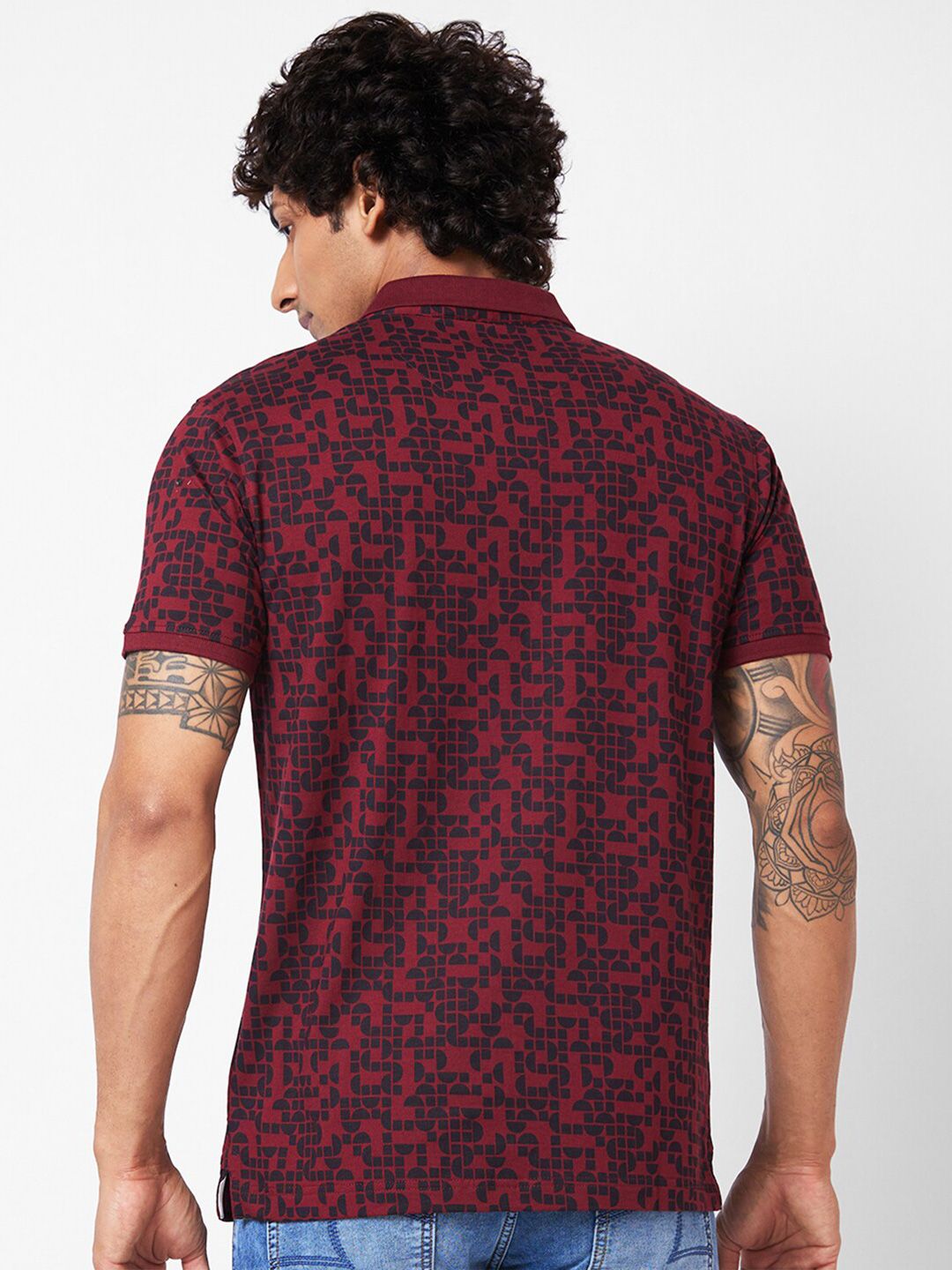 SPYKAR Abstract Printed Polo Collar Slim Fit T-shirt