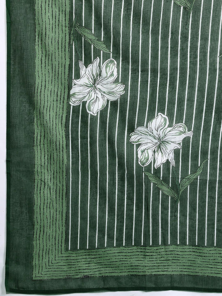Indo Era Floral Printed Regular Pure Cotton Kurta with Trousers & Dupatta