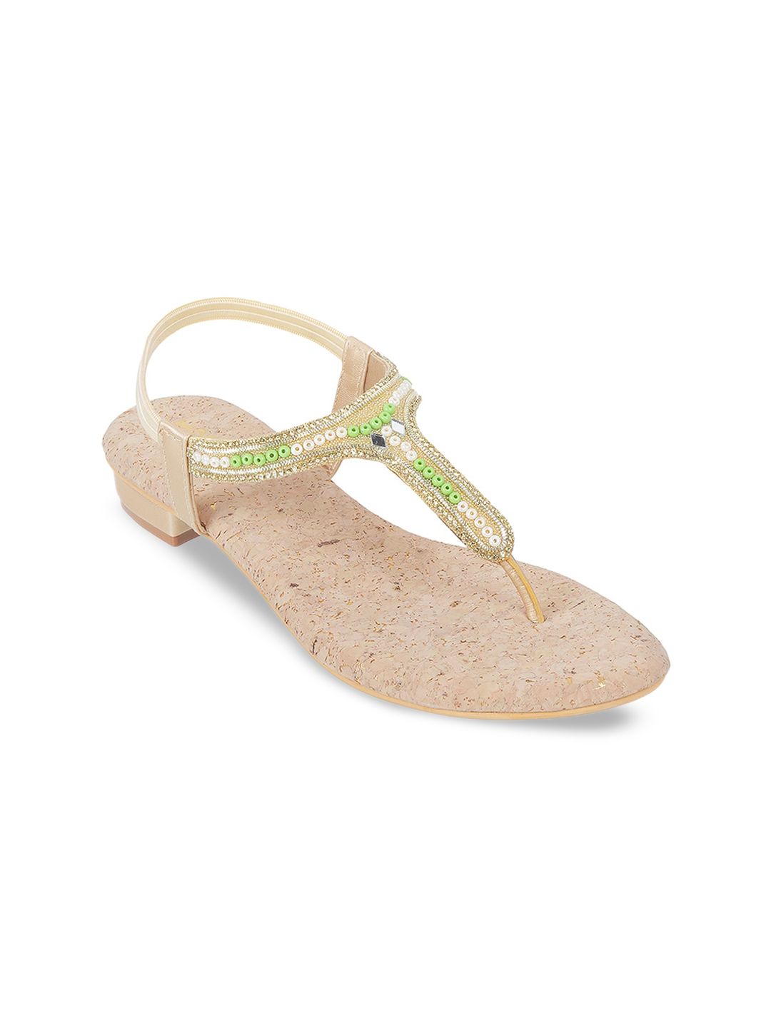 Mochi Embellished T-Strap Heels With Backstrap