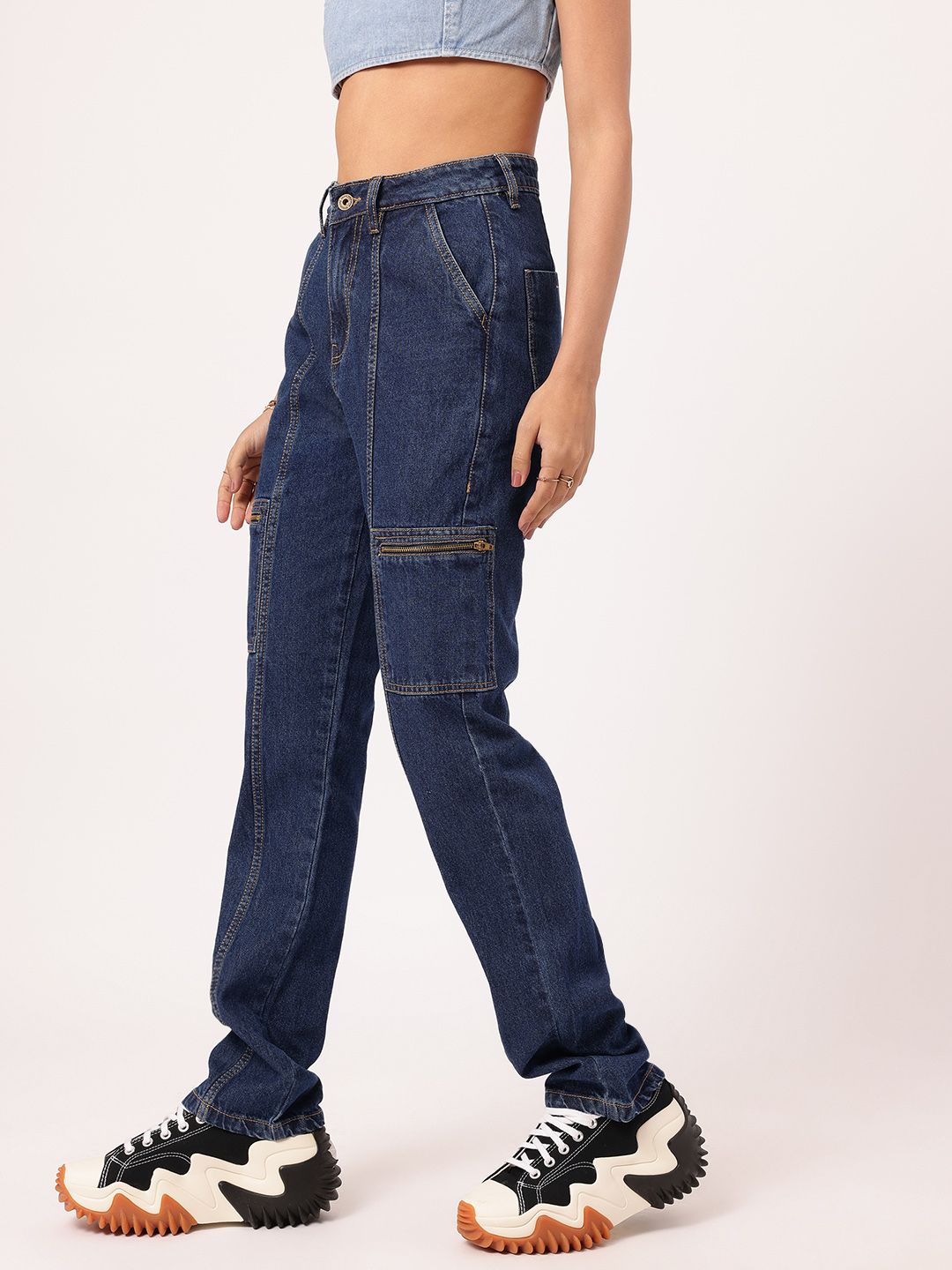 DressBerry Women Grunge Utility Cargo Style Straight Jeans