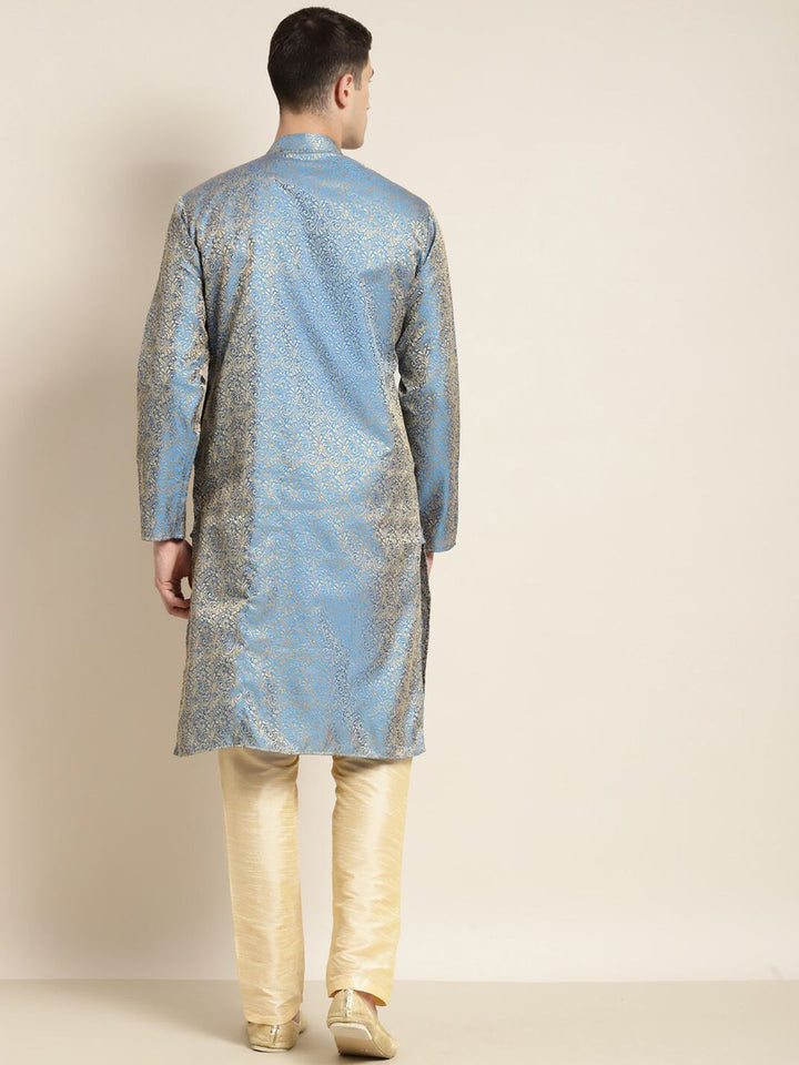 SOJANYA Woven Design Mandarin Collar Silk Cotton Kurta