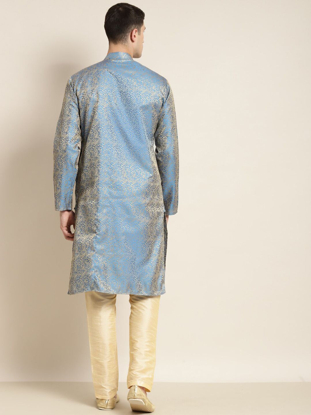 SOJANYA Woven Design Mandarin Collar Silk Cotton Kurta