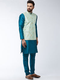 SOJANYA Mandarin Collar Straight Kurta with Churidar with Printed Nehru Jacket
