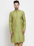 SOJANYA Men Green & Gold-Toned Checked Straight Kurta