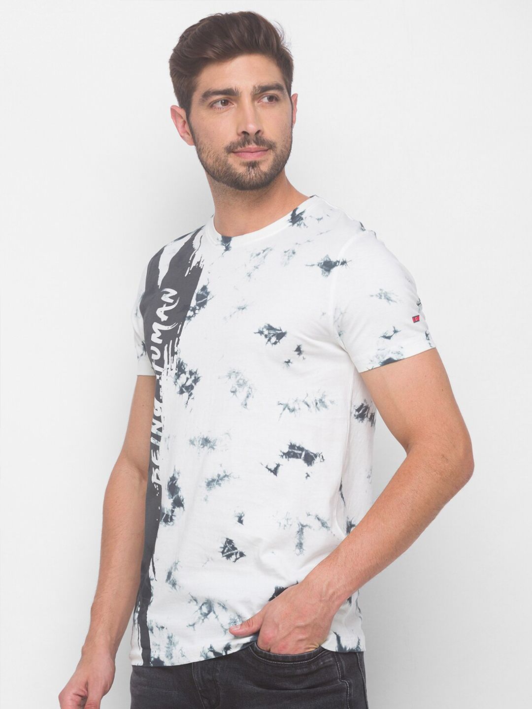Being Human Men Grey & White Printed T-shirt