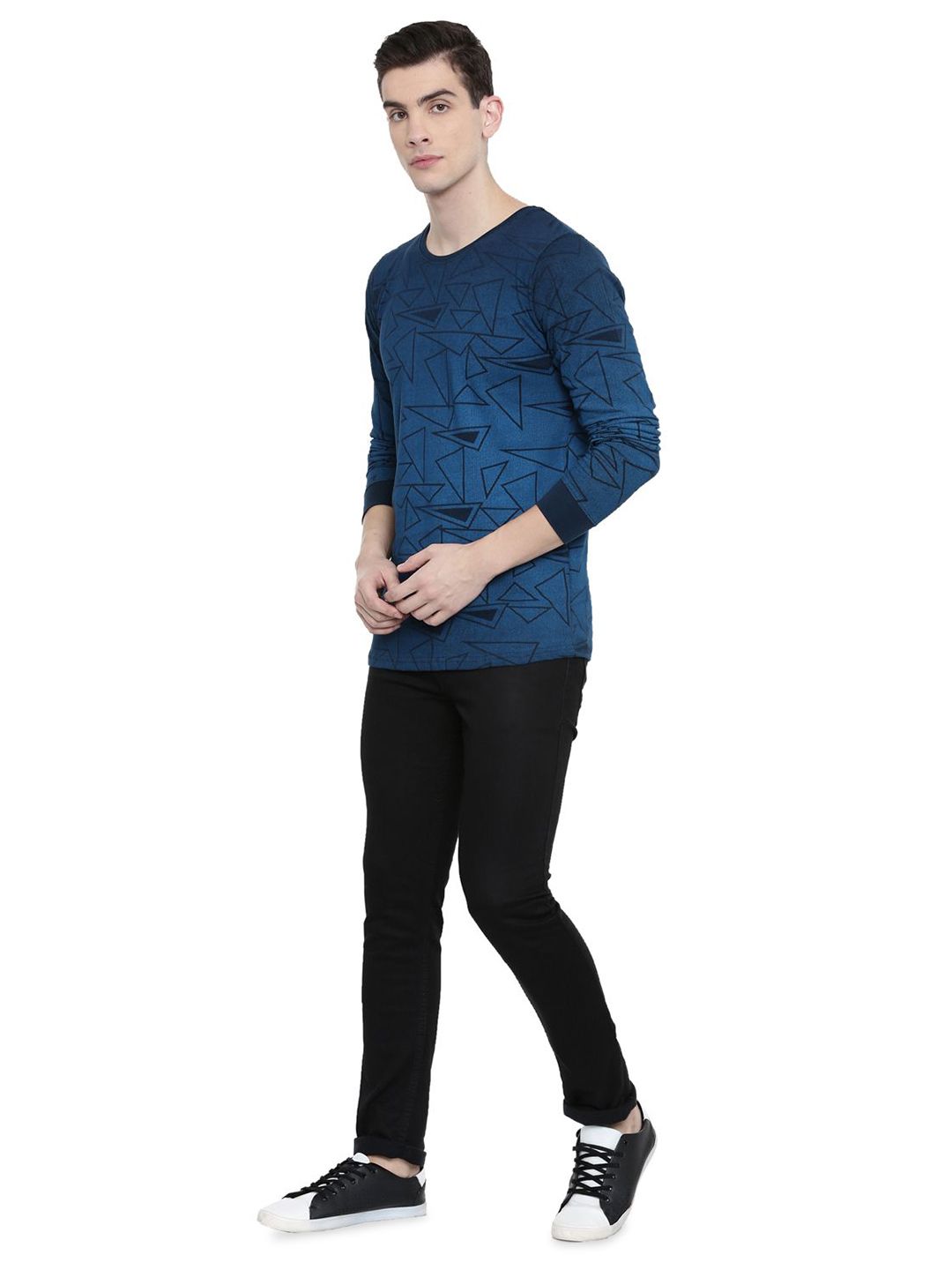 ADRO Men Geometric Printed Round Neck T-shirt