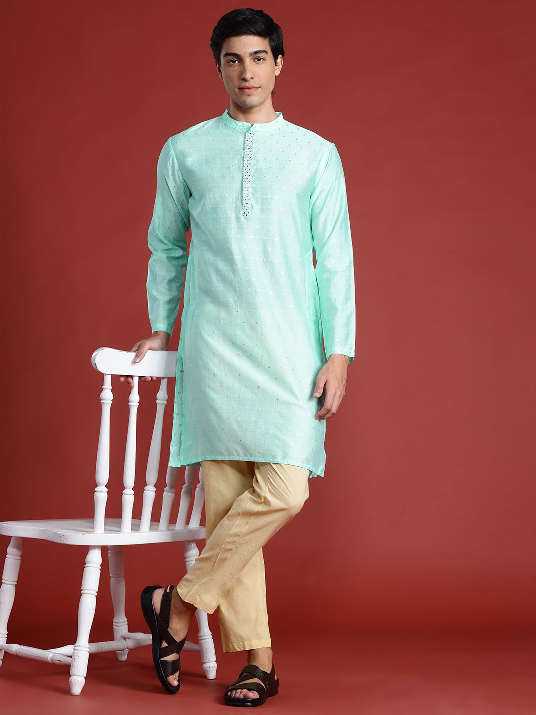Anouk Tyohaar Collection Woven Design Mirror Work Kurta