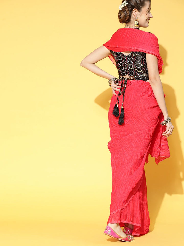 Saree mall Magenta & Black Solid Party Saree with Matching Blouse