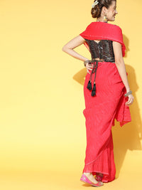 Saree mall Magenta & Black Solid Party Saree with Matching Blouse