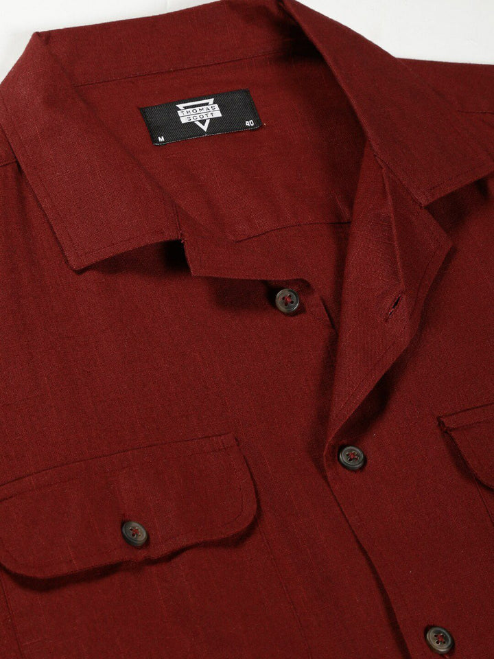 Thomas Scott Classic Cuban Collar Cotton Linen Casual Shacket