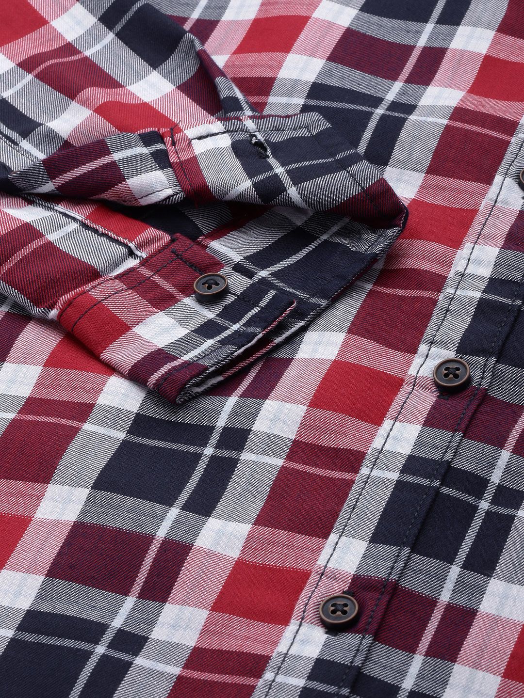 The Indian Garage Co Men Navy Blue & Red Gingham Checked Pure Cotton Casual Shirt