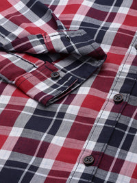 The Indian Garage Co Men Navy Blue & Red Gingham Checked Pure Cotton Casual Shirt