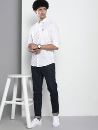 The Indian Garage Co Men White & Red Printed Pure Cotton Casual Shirt