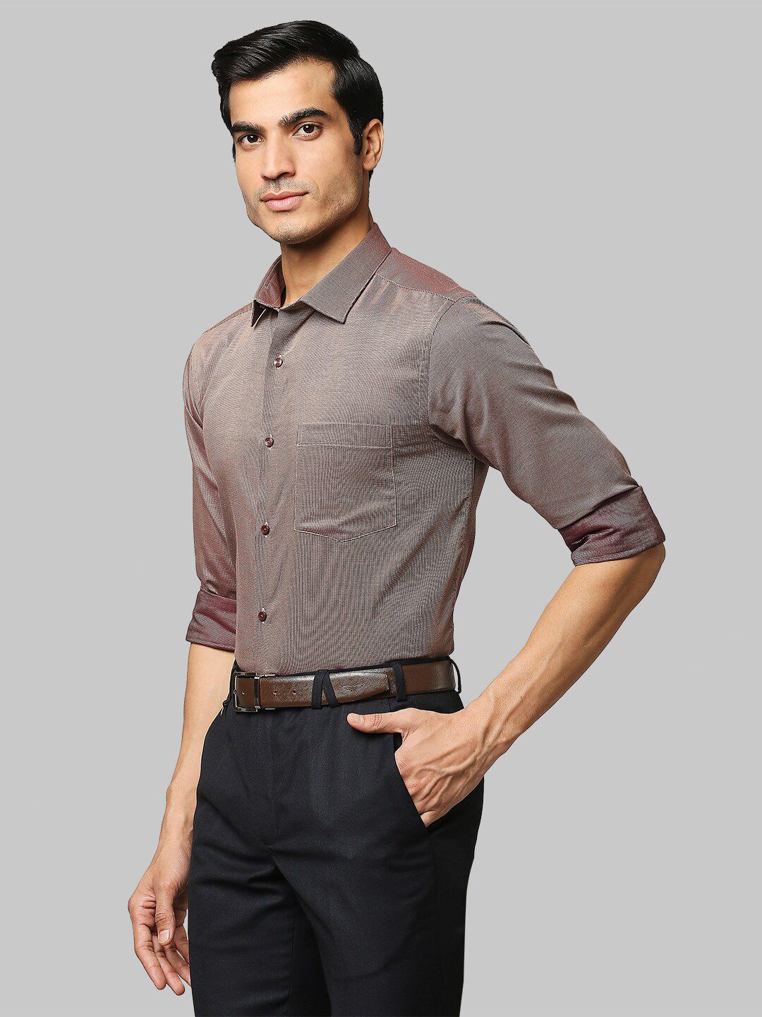 Park Avenue Men Brown Slim Fit Checked Cotton Formal Shirt