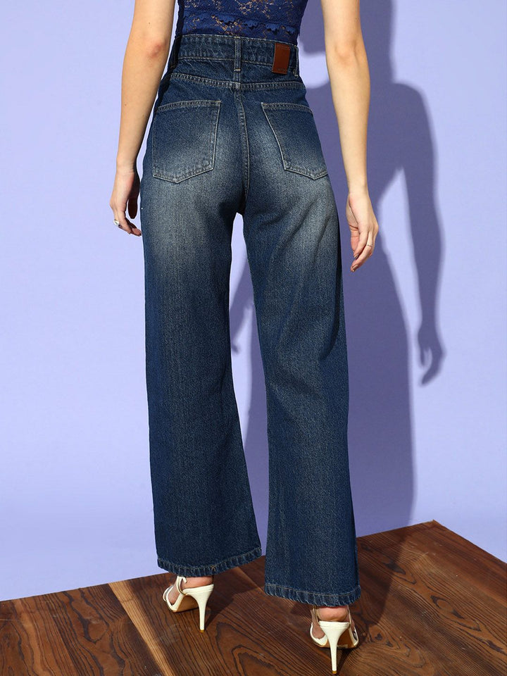 STREET 9 Women Blue Flared High-Rise Mildly Distressed Light Fade Jeans