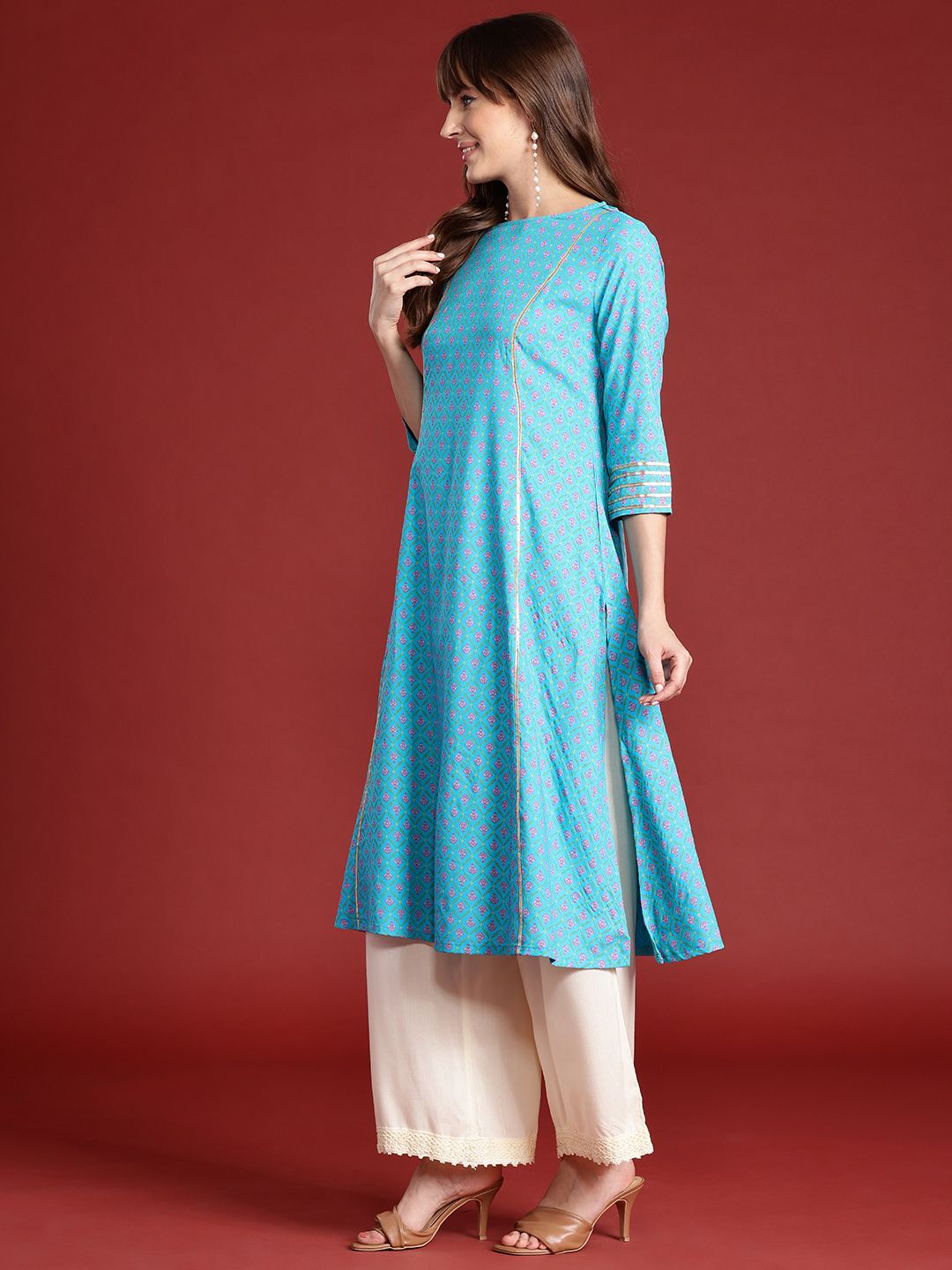 Anouk Ethnic Motifs Print Gotta Patti Straight Kurta
