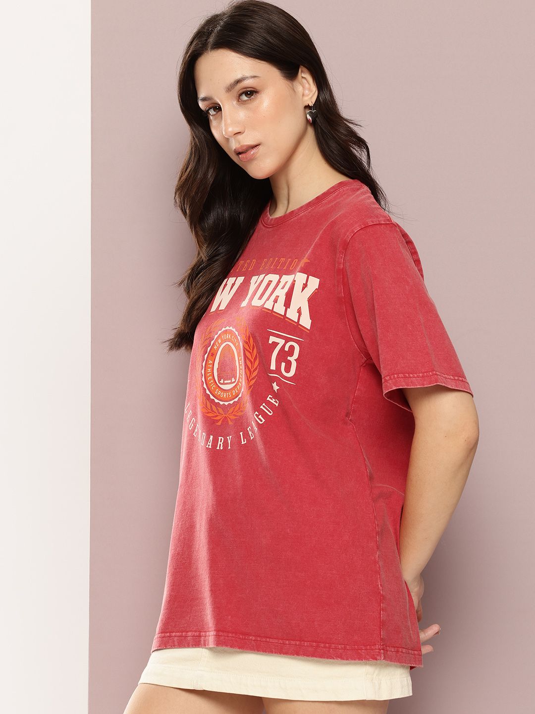 DILLINGER Women's Acid Washed Oversized Printed Tshirt