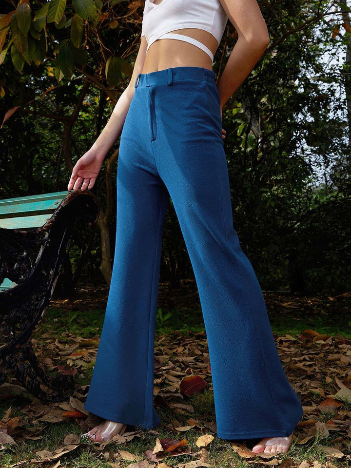 SASSAFRAS Women Blue Comfort Flared Easy Wash Trousers