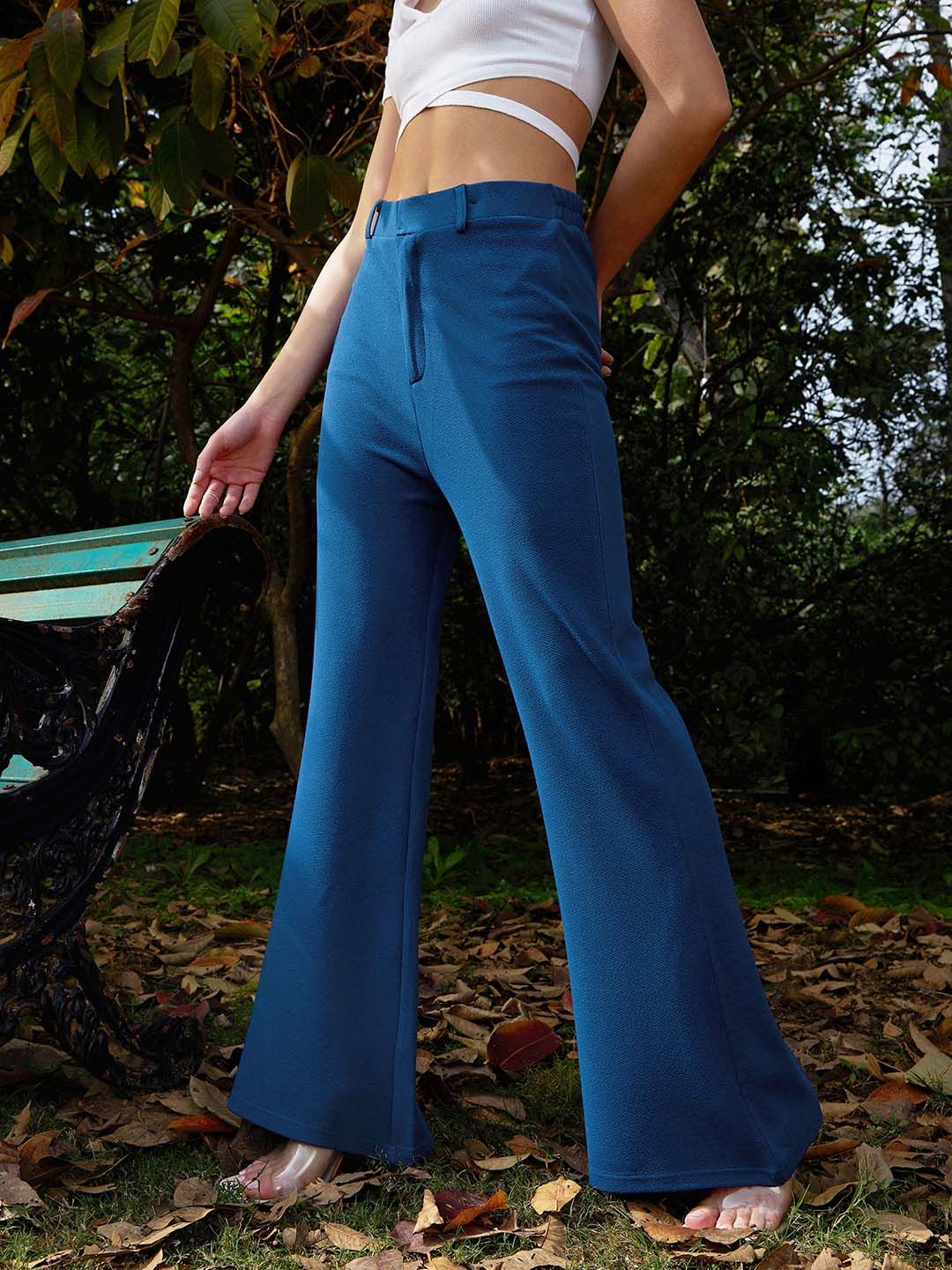 SASSAFRAS Women Blue Comfort Flared Easy Wash Trousers