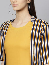 Libas Women Mustard Yellow Solid Maxi Dress with Ethnic Jacket