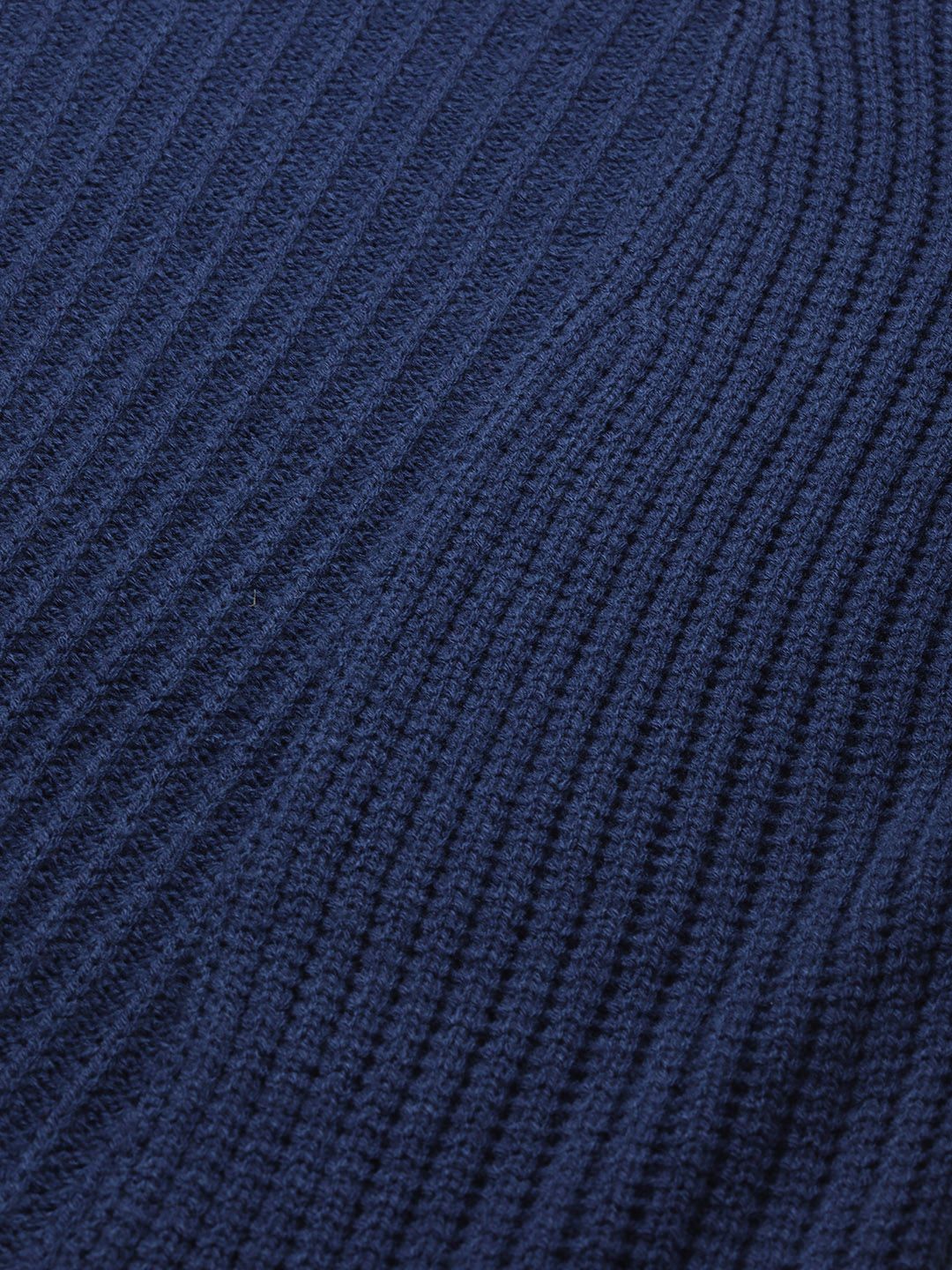 DressBerry Women Navy Blue Ribbed Longline Front-Open Sweater