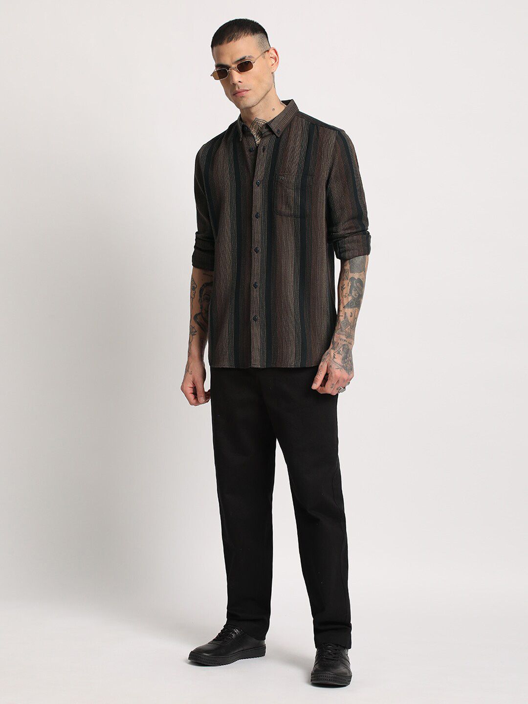 THE BEAR HOUSE  Striped Slim Fit Button-Down Collar Casual Shirt