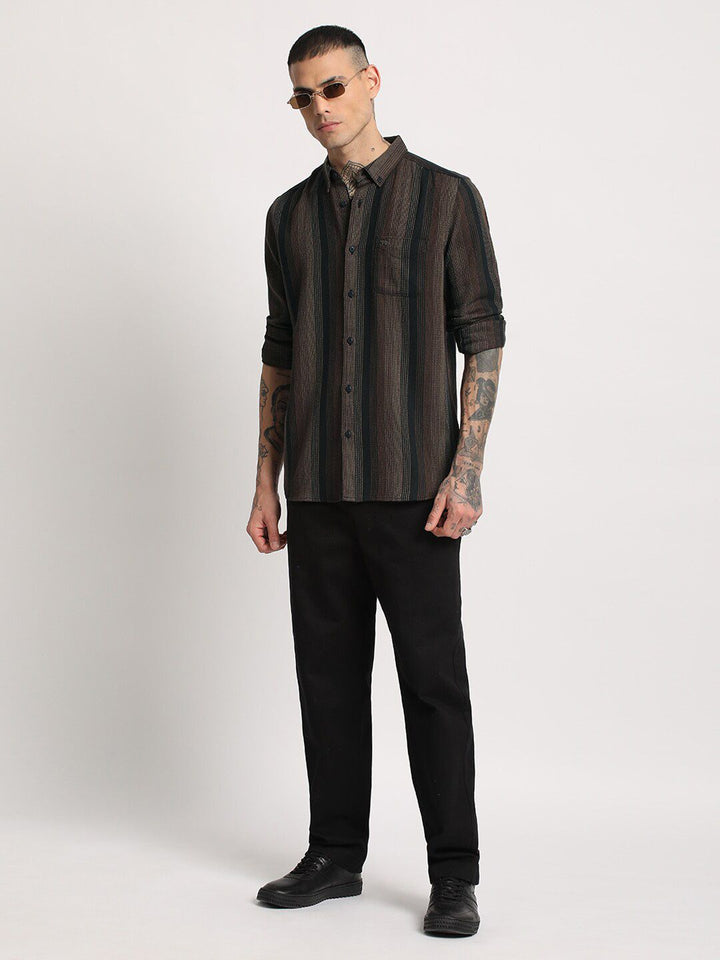 THE BEAR HOUSE  Striped Slim Fit Button-Down Collar Casual Shirt