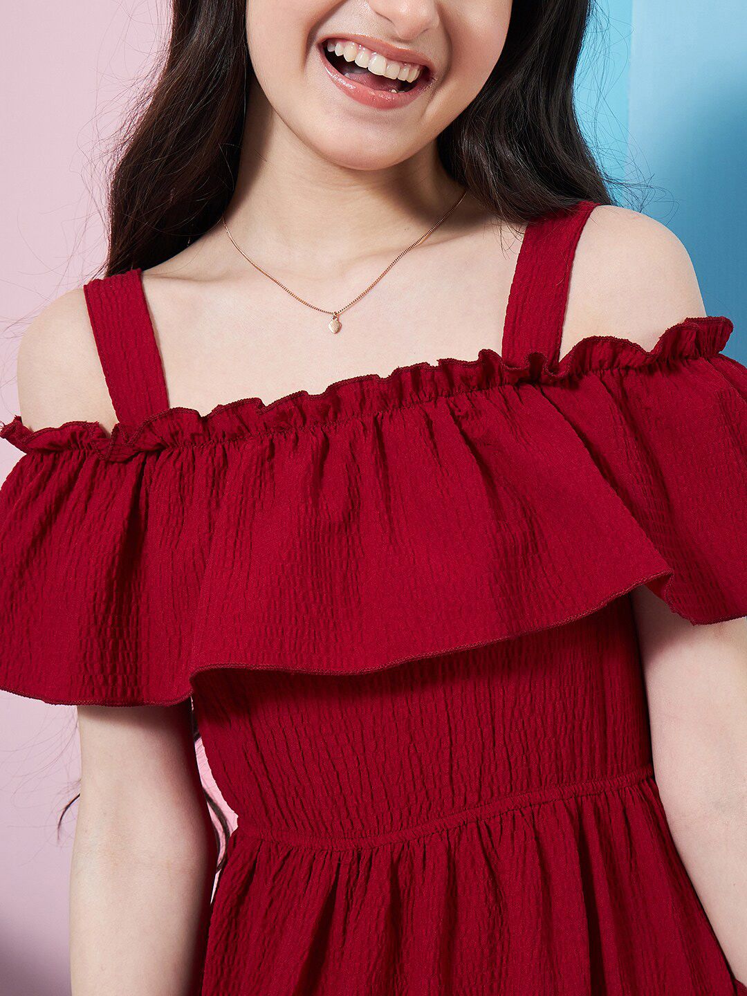 pspeaches Girls Shoulder Straps Cold-Shoulder Fit & Flare Dress