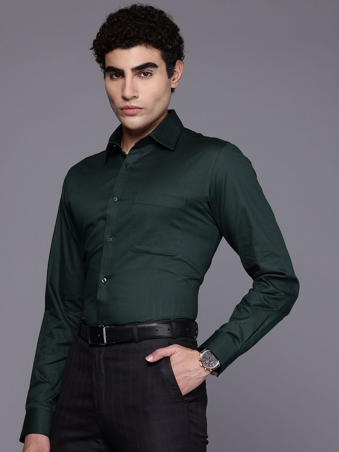 Raymond Pure Cotton Self Design Slim Fit Textured Formal Shirt