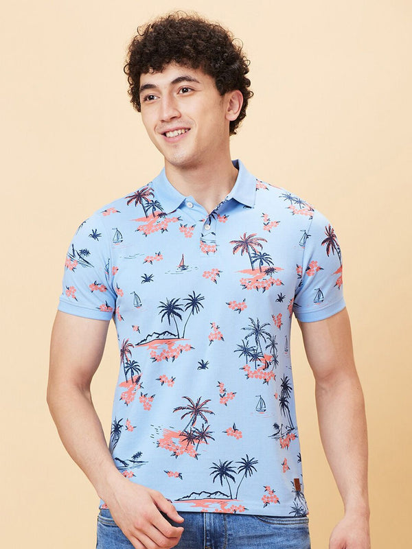 Being Human Floral Printed Cotton Polo Collar Short Sleeves Casual T-shirt