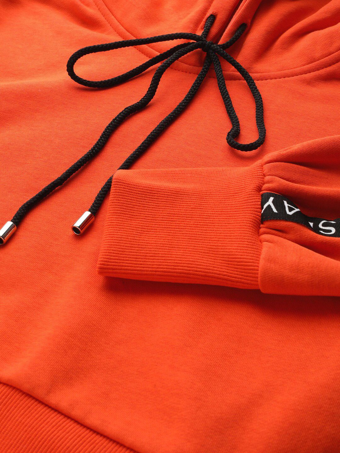 STREET 9 Women Pure Cotton Orange & Black Solid Hooded Sweatshirt