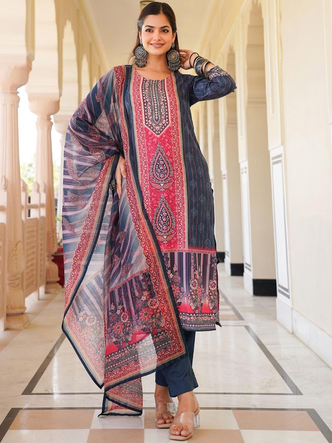 KALINI Women Ethnic Motifs Printed Regular Kurta with Trousers & With Dupatta