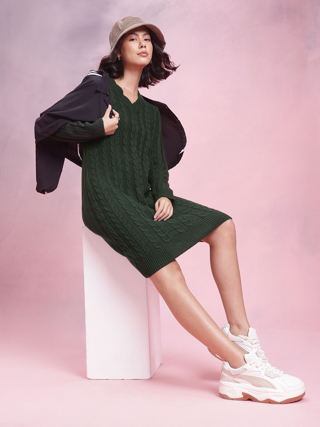 DressBerry Cable Knit Design Acrylic Winter Dress
