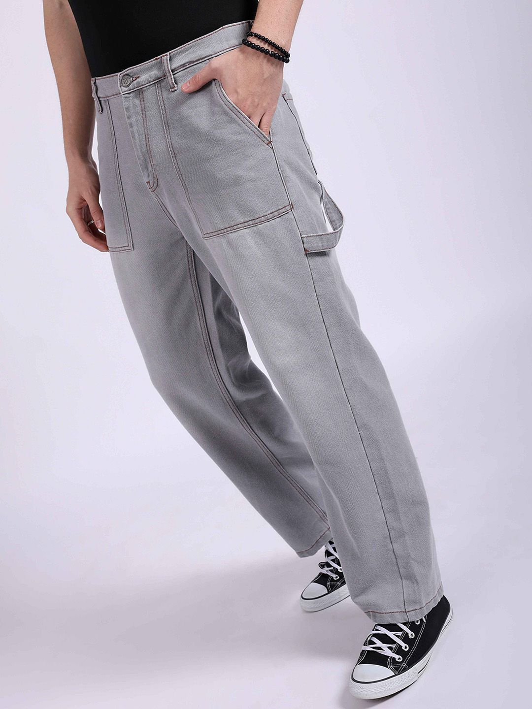 The Indian Garage Co Men Baggy Relaxed Fit Mid Rise Cotton Jeans
