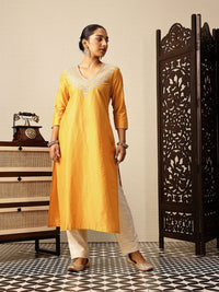 House of Pataudi V-Neck Embroidered Rozana Kurta